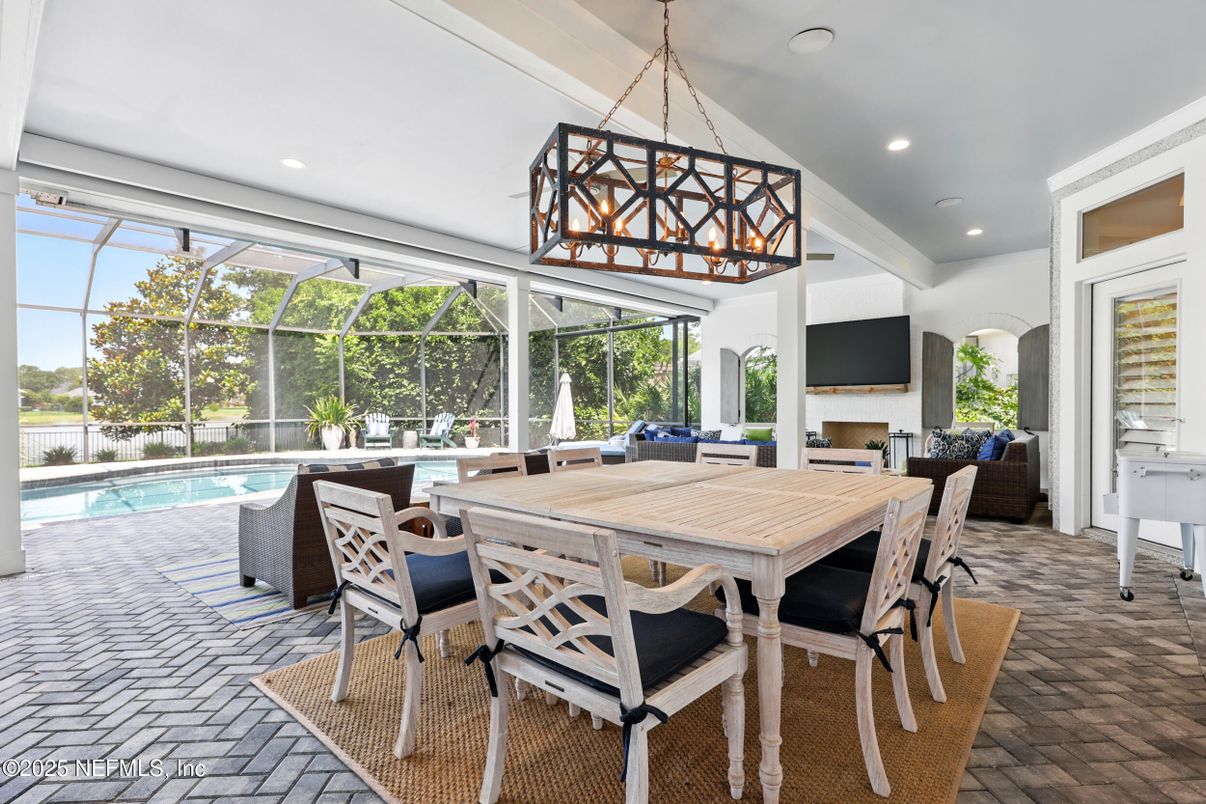 Dining room, Glass Ceilings, Interior, Pendant Lights, Pool, Recessed Lighting, Sun Room
