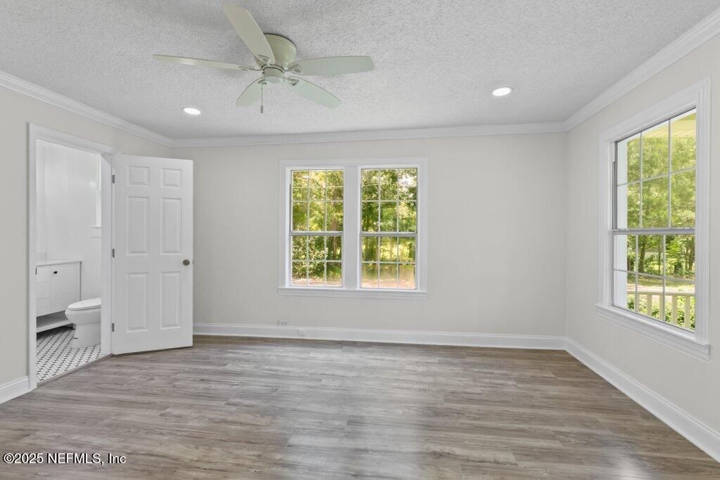 Bathroom, Empty room, Interior, Recessed Lighting, Wood Texture Flooring