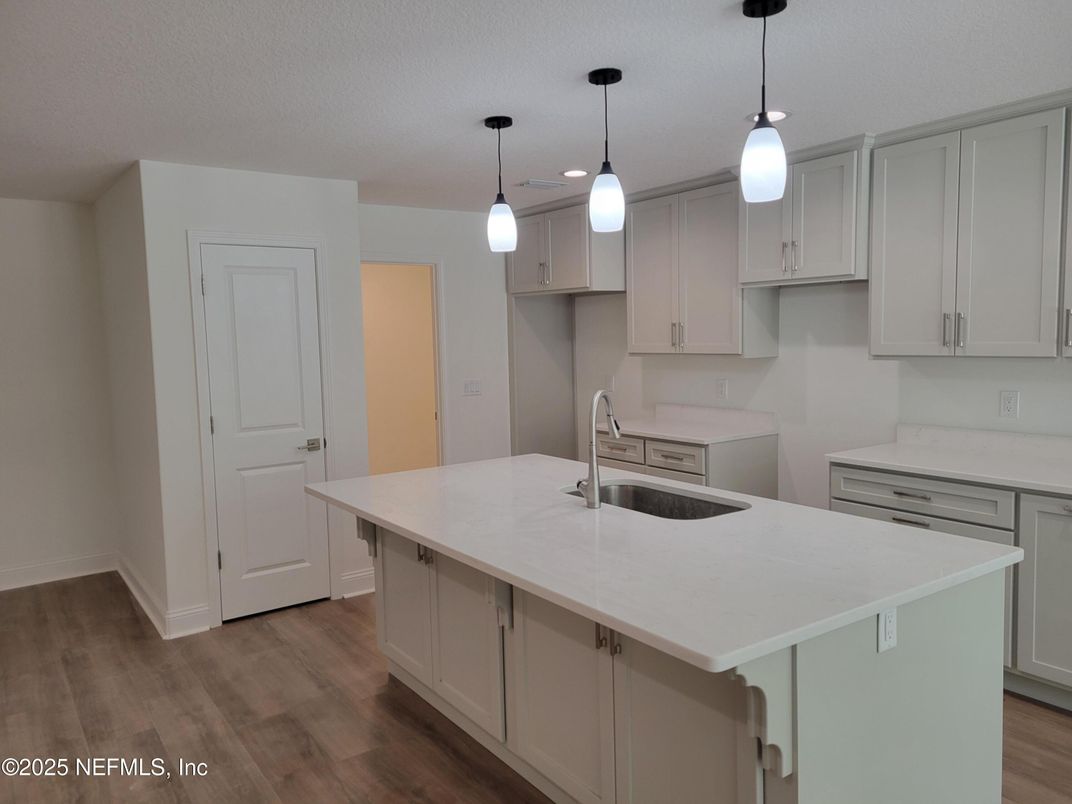 Interior, Kitchen, Pendant Lights, Wood Texture Flooring