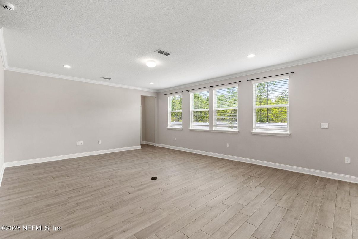 Empty room, Interior, Recessed Lighting, Wood Texture Flooring