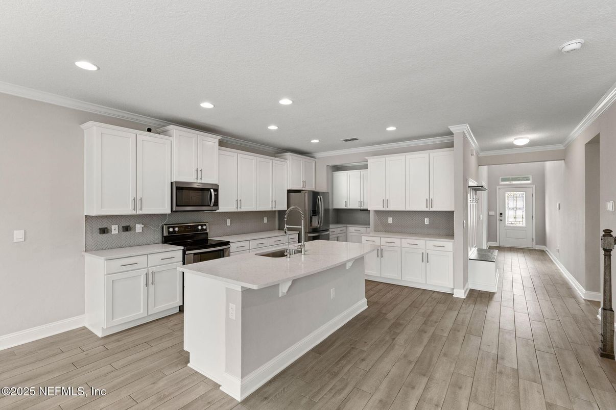 Interior, Kitchen, Recessed Lighting, Wood Texture Flooring