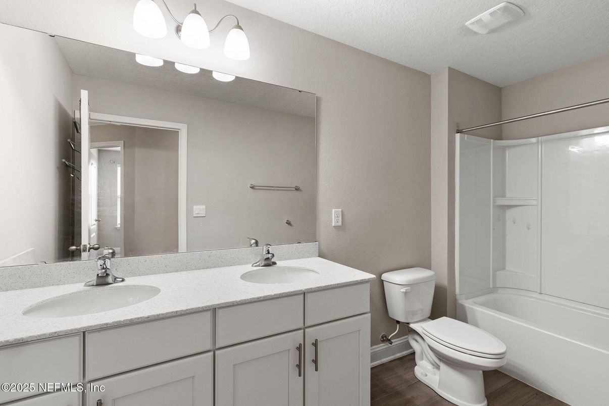 Bathroom, Dual Sink Vanities, Interior, Wood Texture Flooring