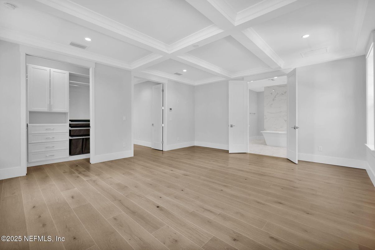 Empty room, Interior, Marble Walls, Recessed Lighting, Wood Texture Flooring