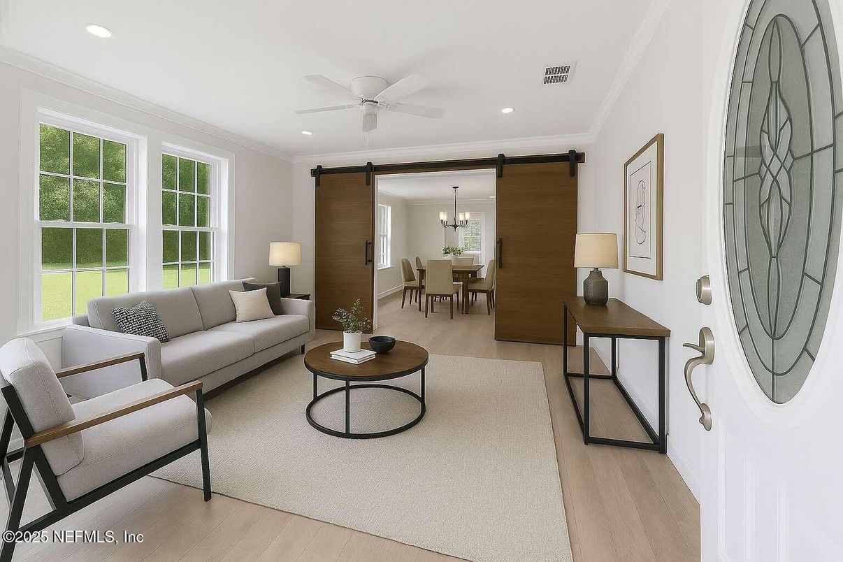 Chandelier, Dining room, Interior, Living room, Recessed Lighting, Wood Texture Flooring