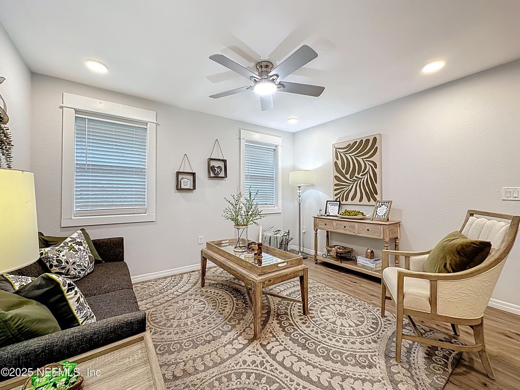Interior, Living room, Recessed Lighting, Wood Texture Flooring