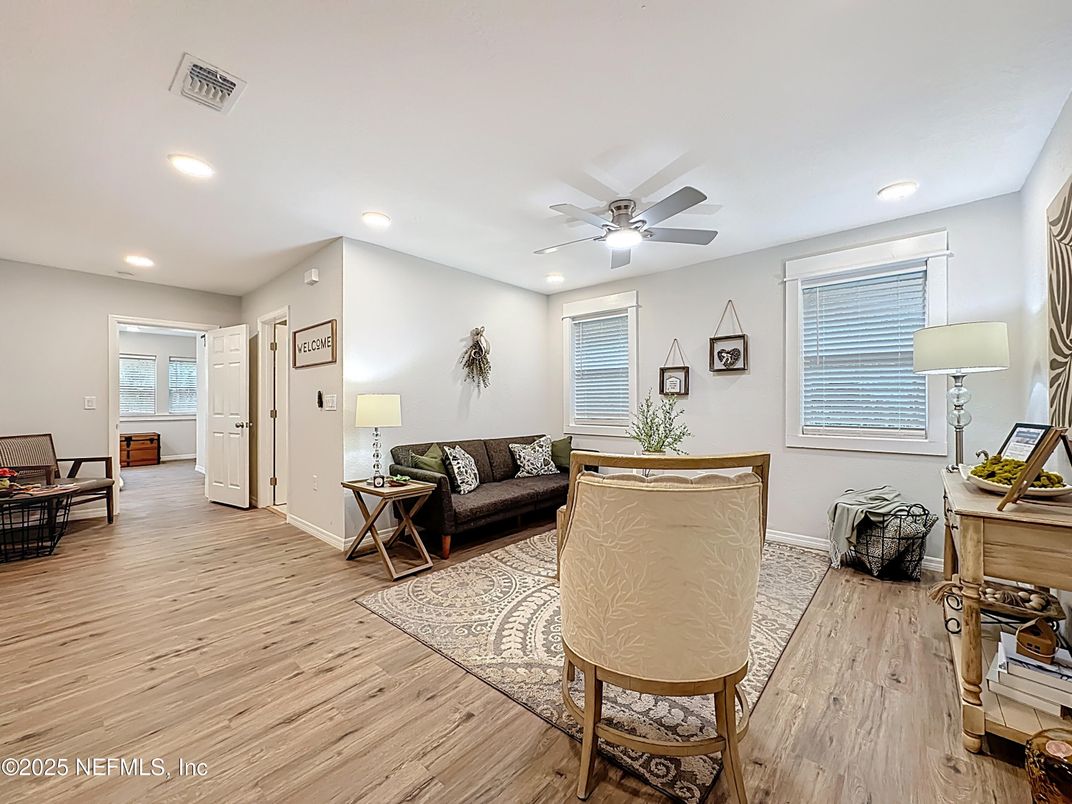 Interior, Living room, Recessed Lighting, Wood Texture Flooring