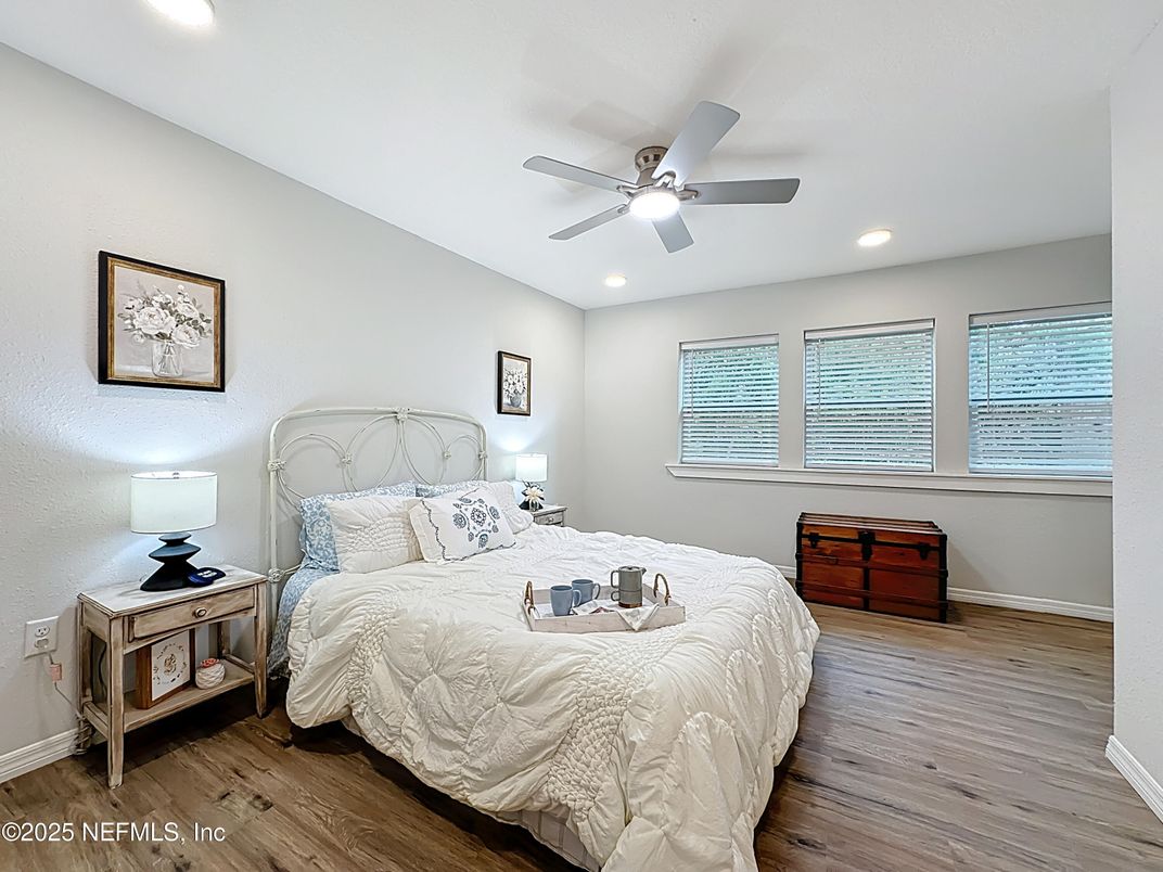 Bedroom, Interior, Recessed Lighting, Wood Texture Flooring