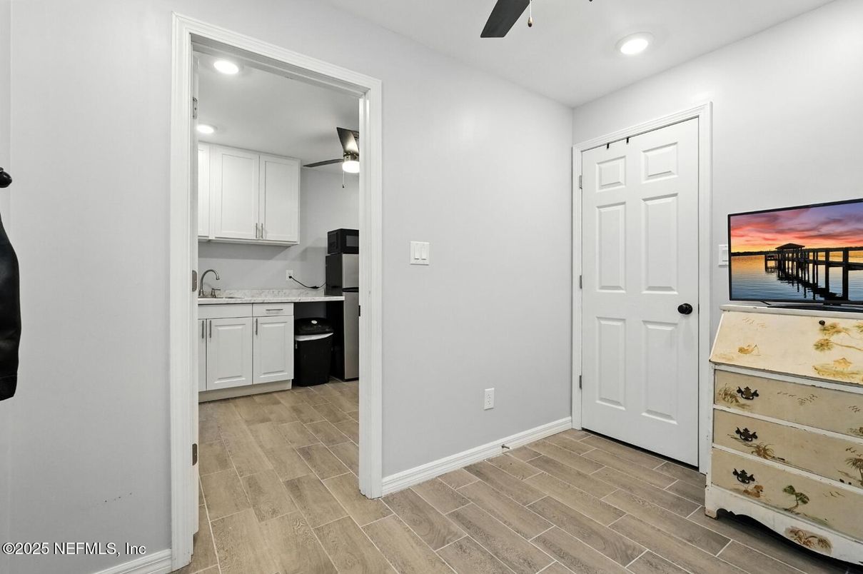 Interior, Kitchen, Recessed Lighting, Wood Texture Flooring