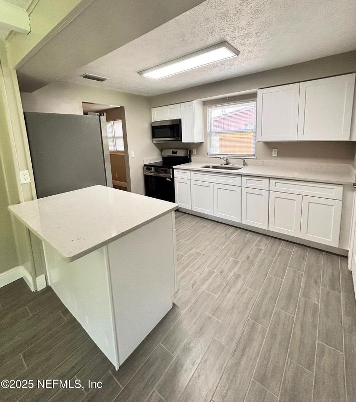 Interior, Kitchen, Stainless Steel Appliances, Wood Texture Flooring