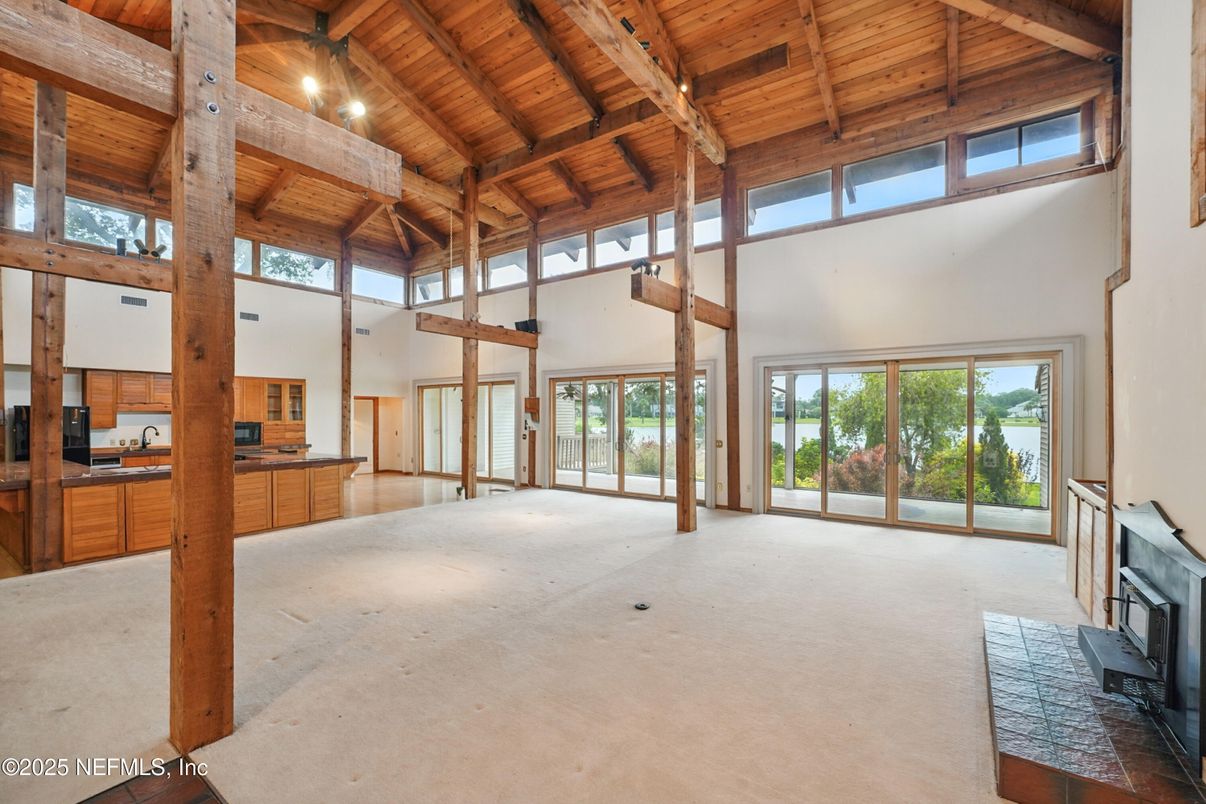 Empty room, Fireplace, Interior, Wooden Beams, Wooden Ceilings