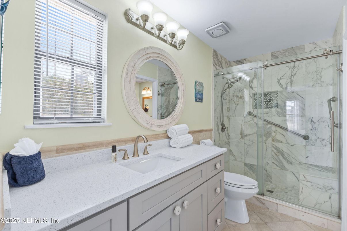 Bathroom, Glass Shower, Interior, Marble Walls