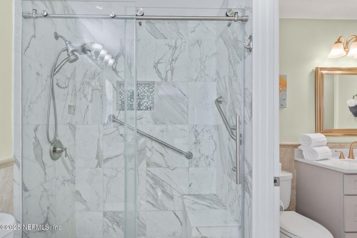Bathroom, Glass Shower, Interior, Marble Walls