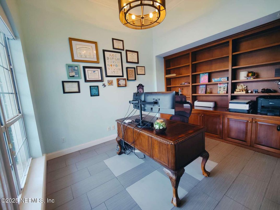 Chandelier, Home Office, Interior, Wood Texture Flooring