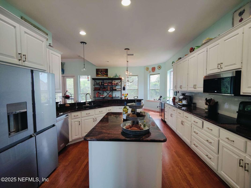 Interior, Kitchen, Pendant Lights, Recessed Lighting, Wood Texture Flooring