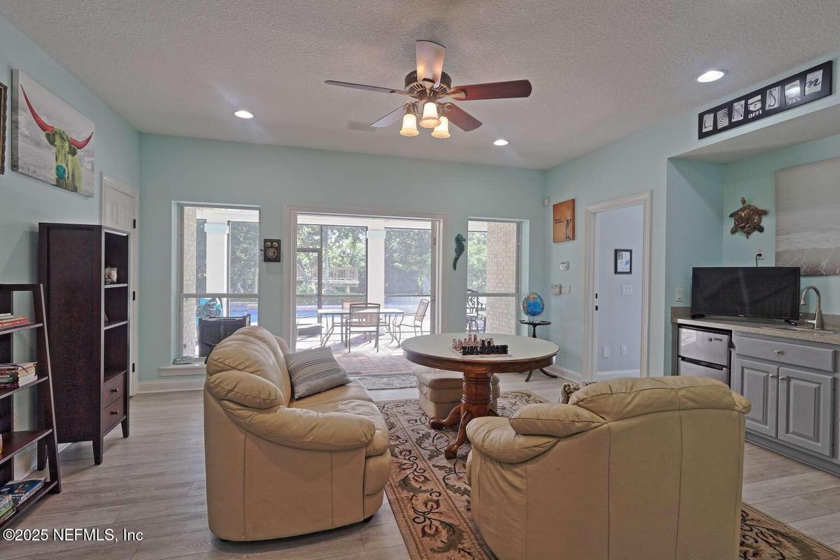 Interior, Living room, Recessed Lighting, Wood Texture Flooring