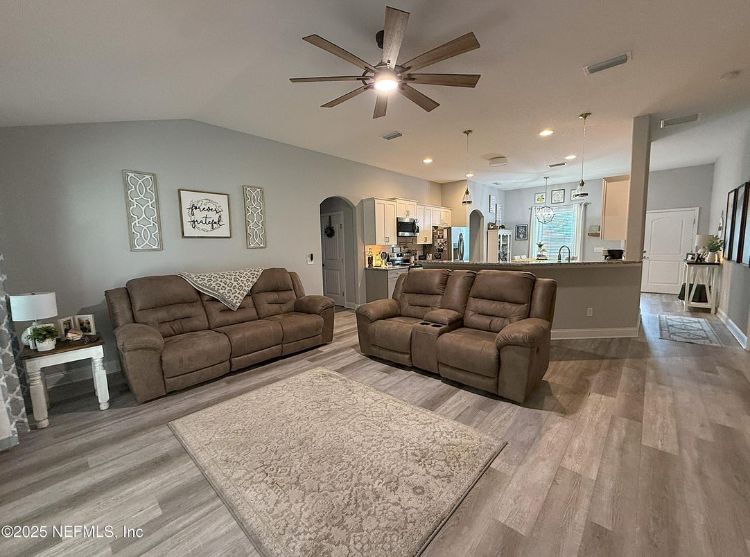 Interior, Kitchen, Living room, Pendant Lights, Recessed Lighting, Stainless Steel Appliances, Wood Texture Flooring