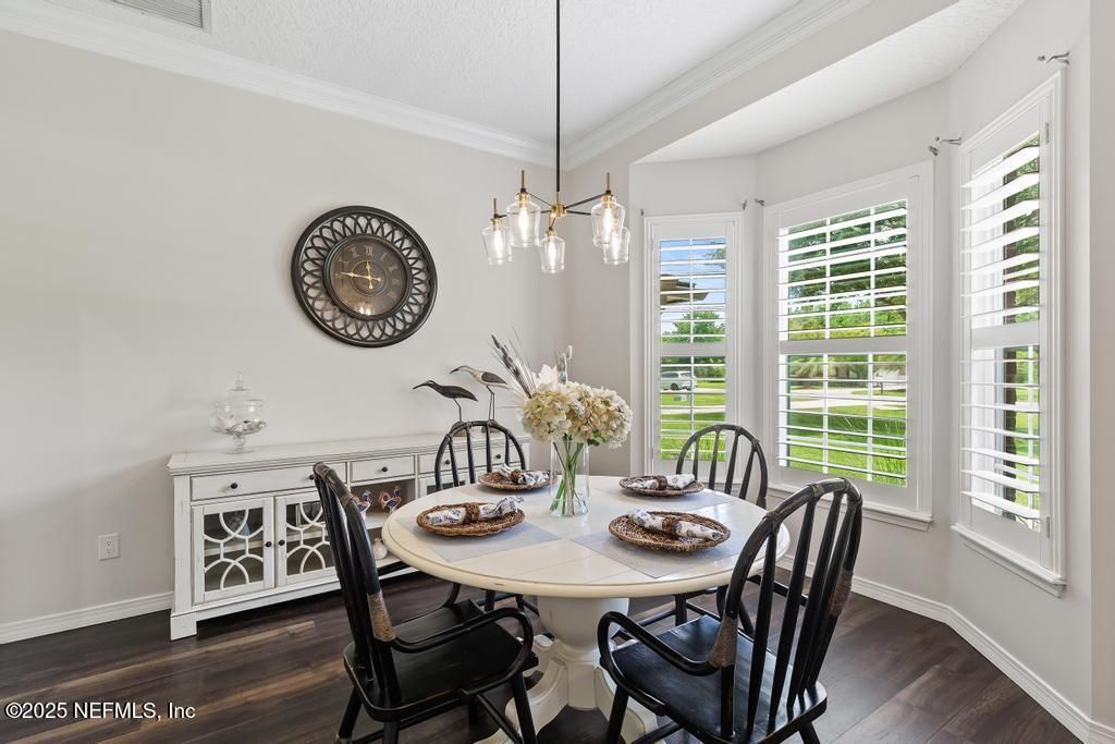 Dining room, Interior, Pendant Lights, Wood Texture Flooring