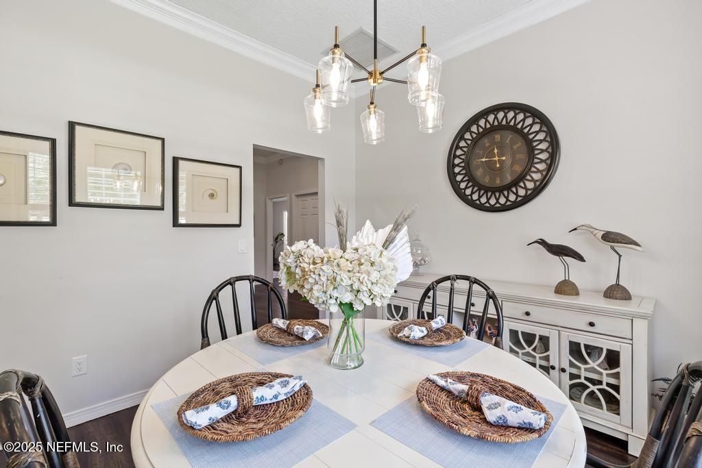Dining room, Interior, Pendant Lights, Wood Texture Flooring