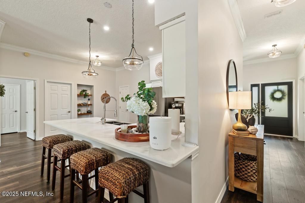 Interior, Kitchen, Pendant Lights, Recessed Lighting, Wood Texture Flooring