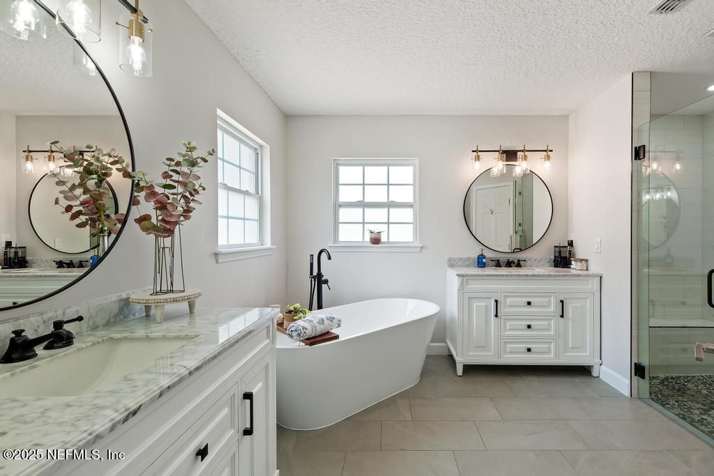 Bathroom, Dual Sink Vanities, Free Standing Baths, Glass Shower, Interior