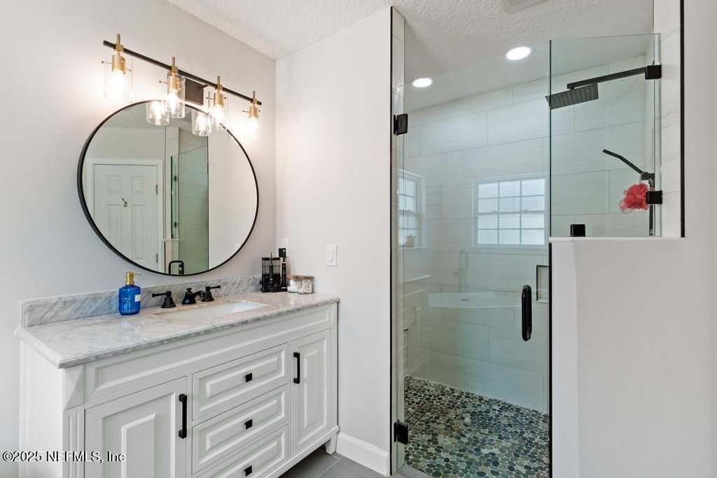 Bathroom, Dual Sink Vanities, Glass Shower, Interior, Recessed Lighting
