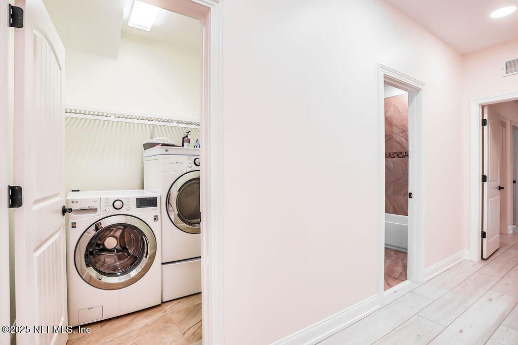 Interior, Recessed Lighting, Utility Closets, Washer, Wood Texture Flooring
