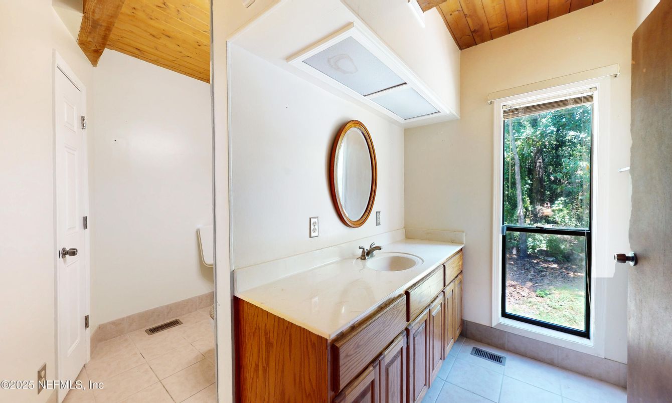 Bathroom, Dual Sink Vanities, Interior, Wooden Beams, Wooden Ceilings