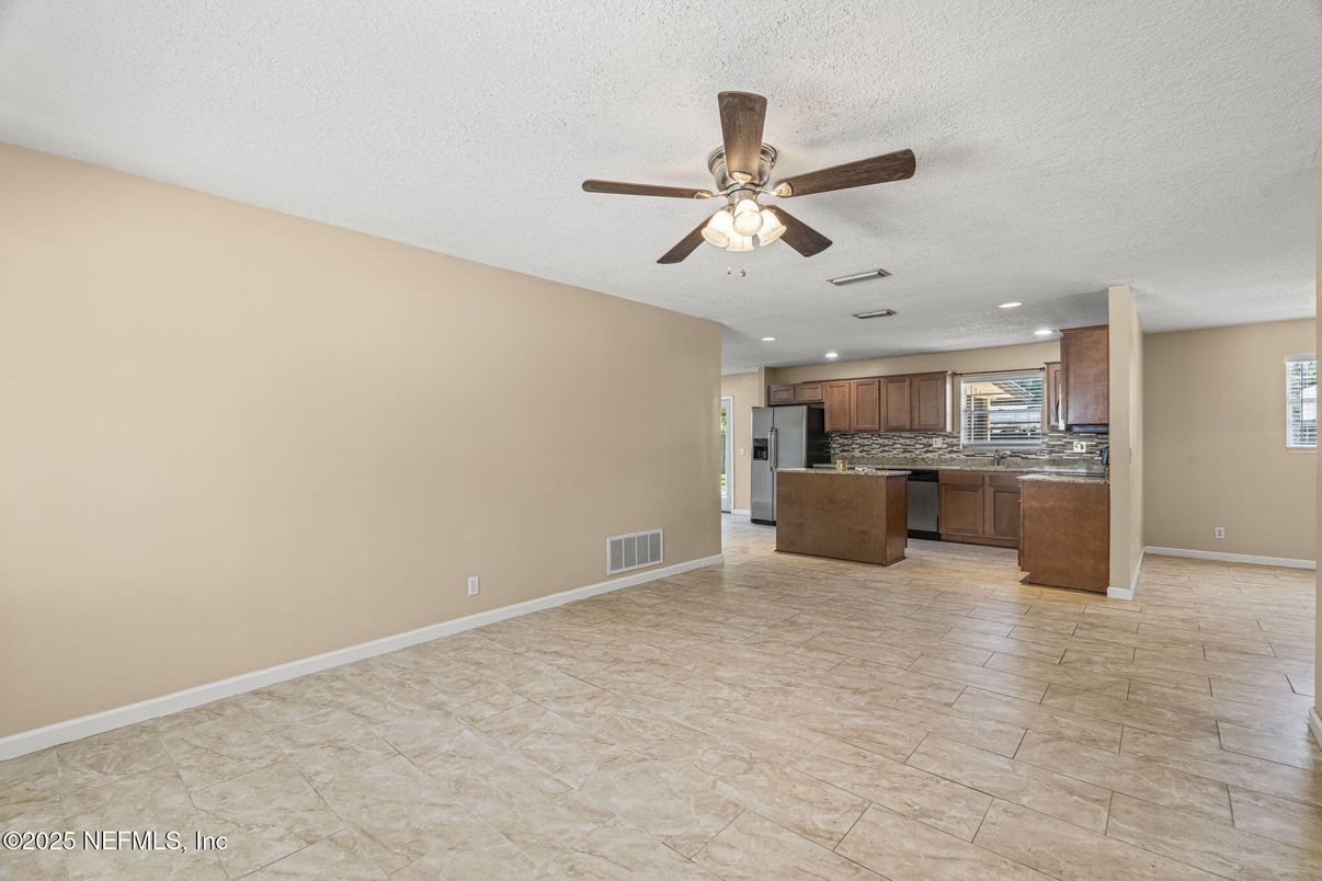 Empty room, Interior, Kitchen, Recessed Lighting, Stainless Steel Appliances