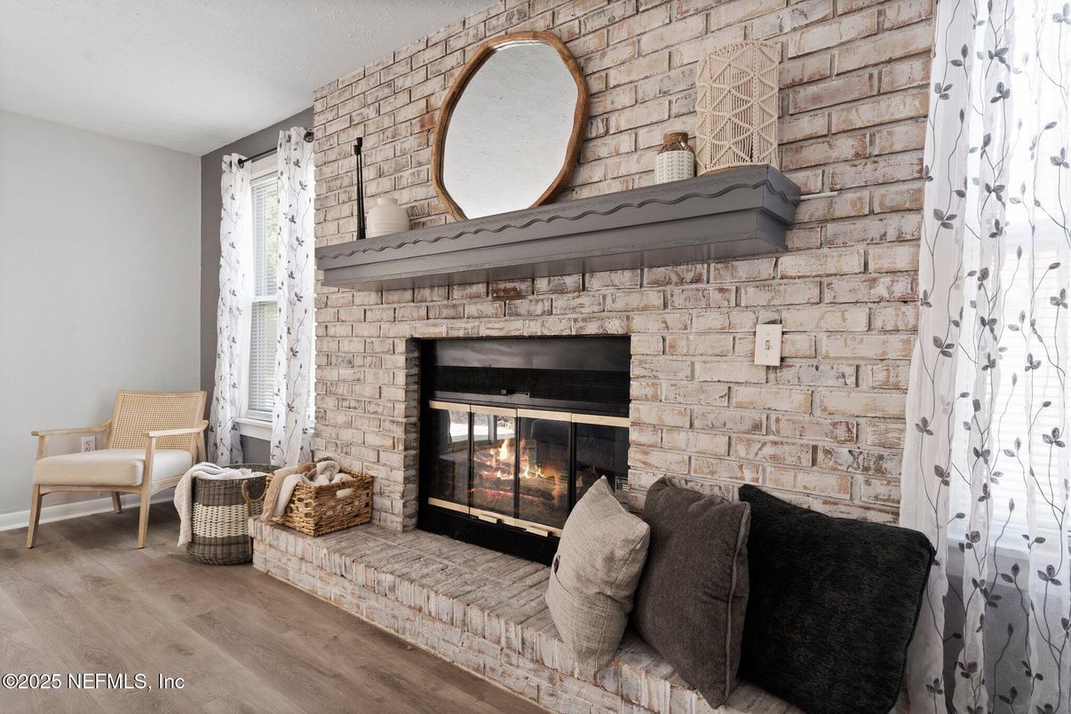 Fireplace, Interior, Stone Walls, Wood Texture Flooring