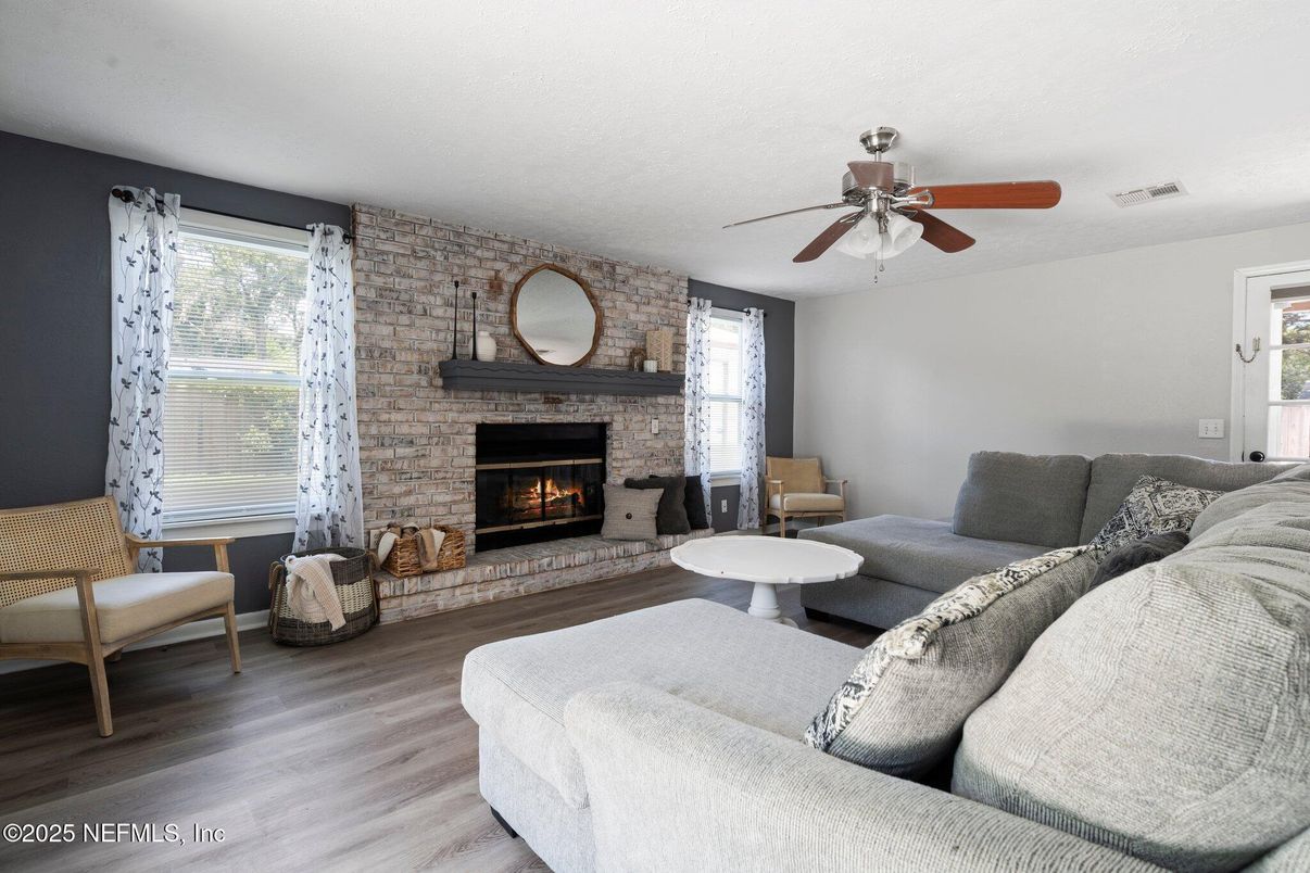 Fireplace, Interior, Living room, Stone Walls, Wood Texture Flooring
