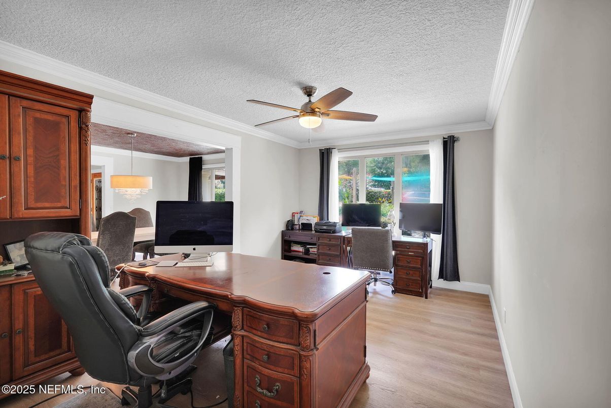Home Office, Interior, Pendant Lights, Wood Texture Flooring