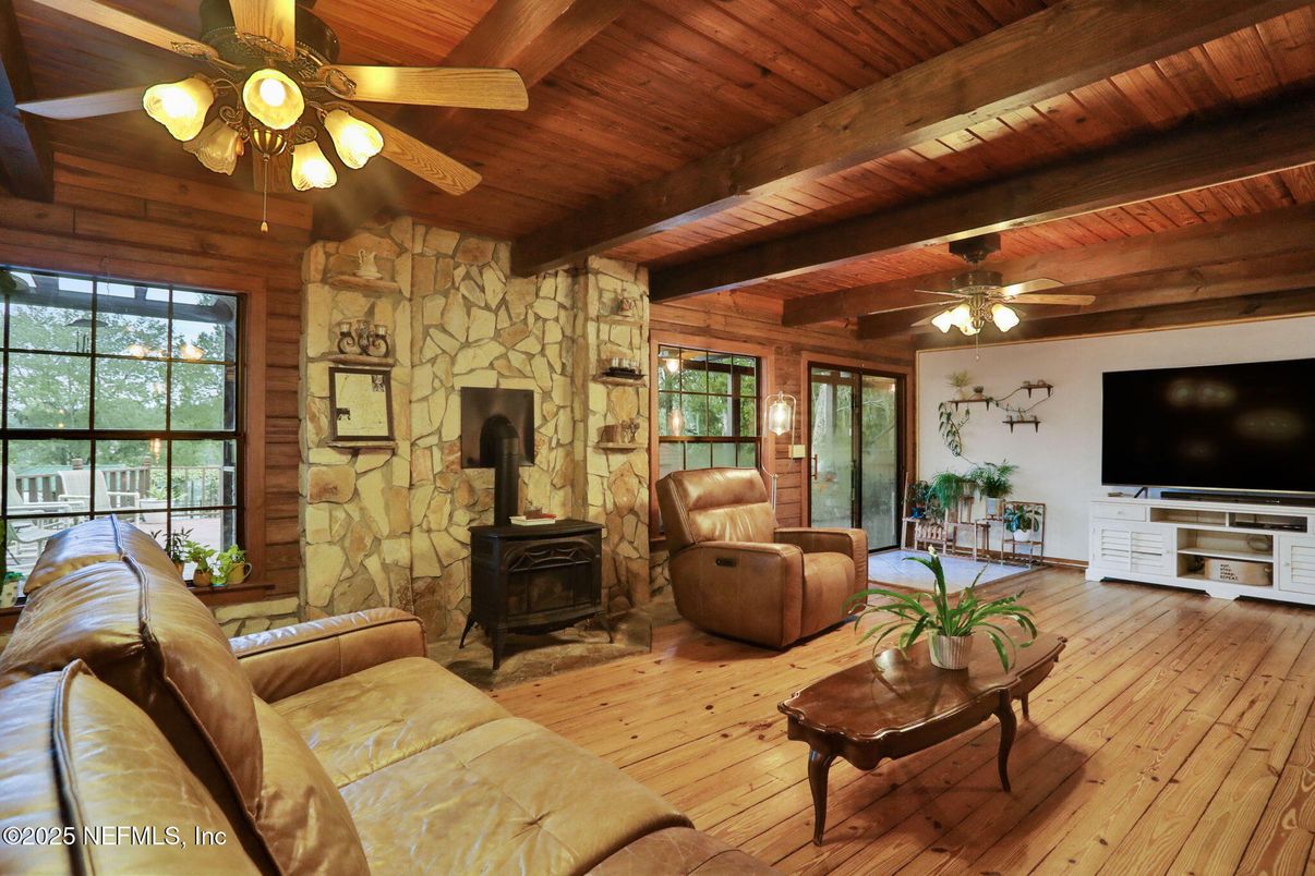 Fireplace, Interior, Living room, Stone Walls, Wooden Beams, Wooden Ceilings, Wood Texture Flooring, Wooden Walls