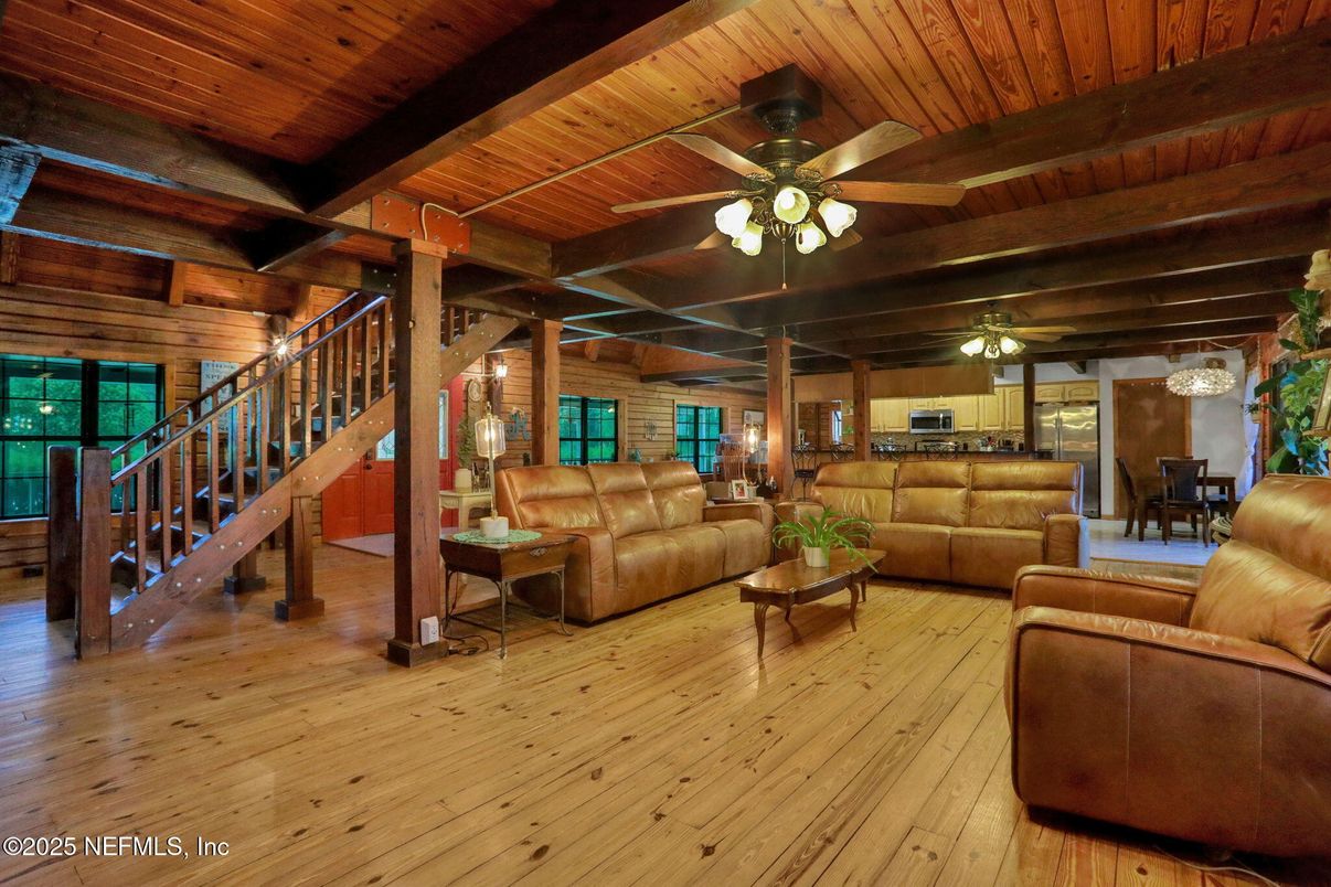 Chandelier, Dining room, Interior, Living room, Wooden Beams, Wooden Ceilings, Wood Texture Flooring, Wooden Walls