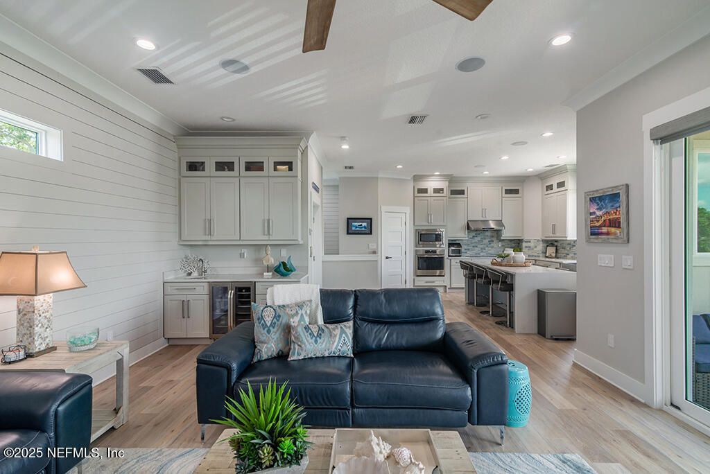 Interior, Kitchen, Living room, Recessed Lighting, Stainless Steel Appliances, Wood Texture Flooring