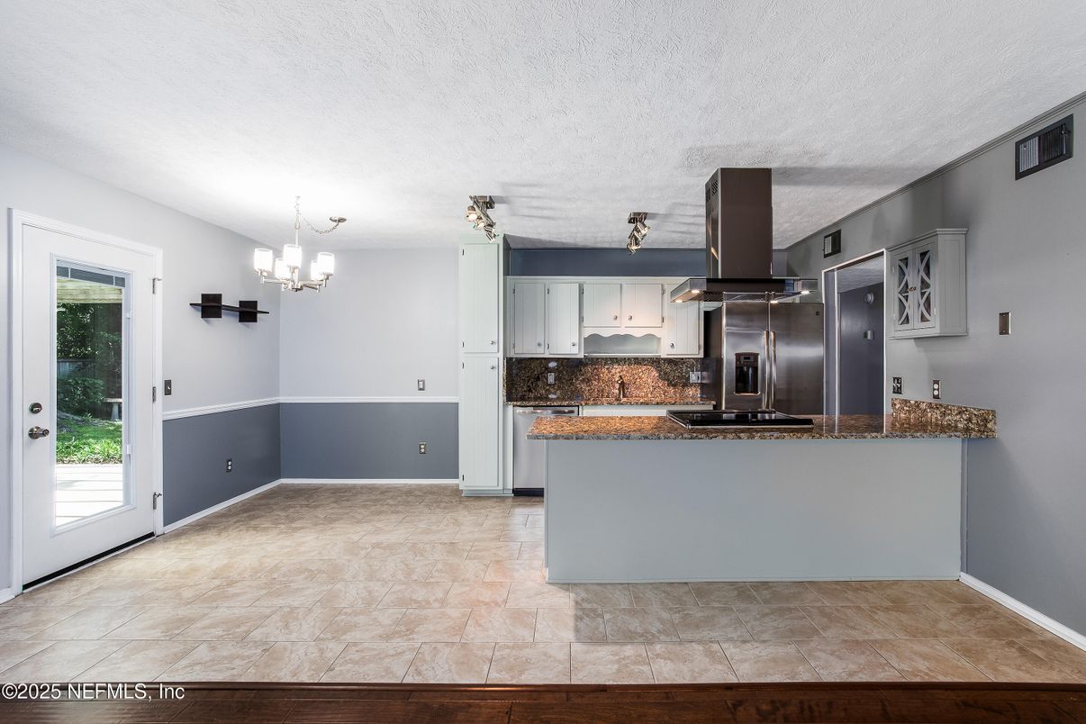 Chandelier, Interior, Kitchen, Stainless Steel Appliances