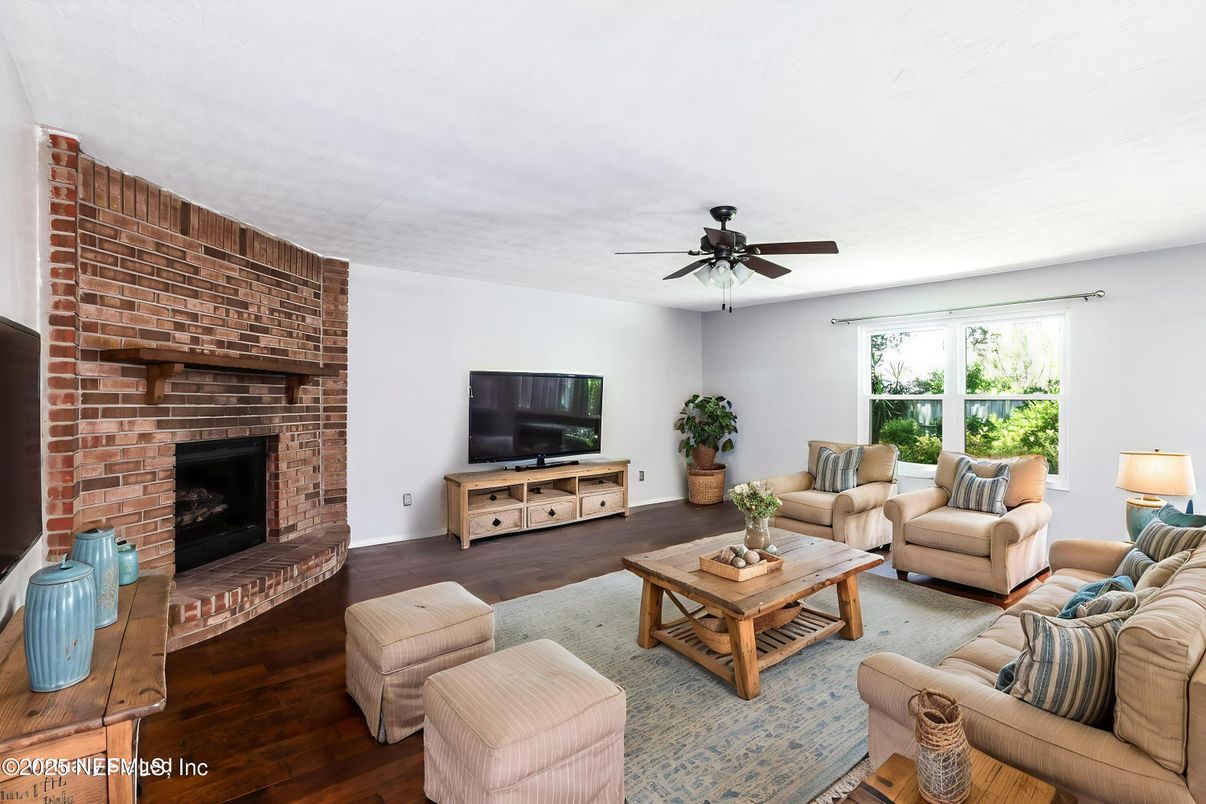 Fireplace, Interior, Living room, Stone Walls, Wood Texture Flooring