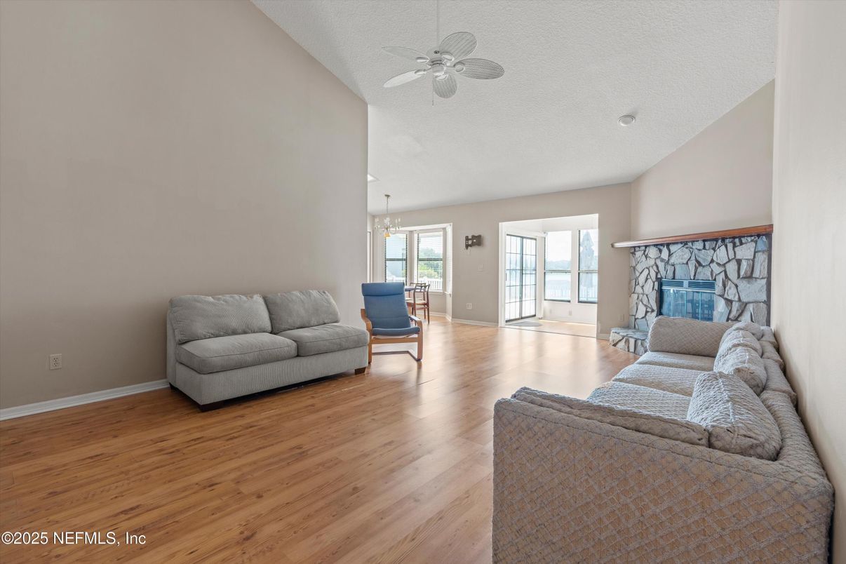 Fireplace, Interior, Pendant Lights, Wood Texture Flooring