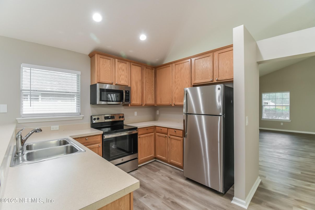 Interior, Kitchen, Recessed Lighting, Wood Texture Flooring