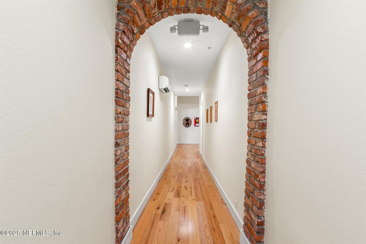 Interior, Recessed Lighting, Stone Walls, Wood Texture Flooring