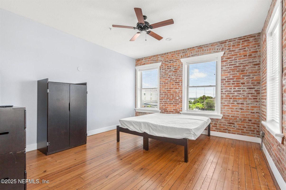 Bedroom, Interior, Stone Walls, Wood Texture Flooring