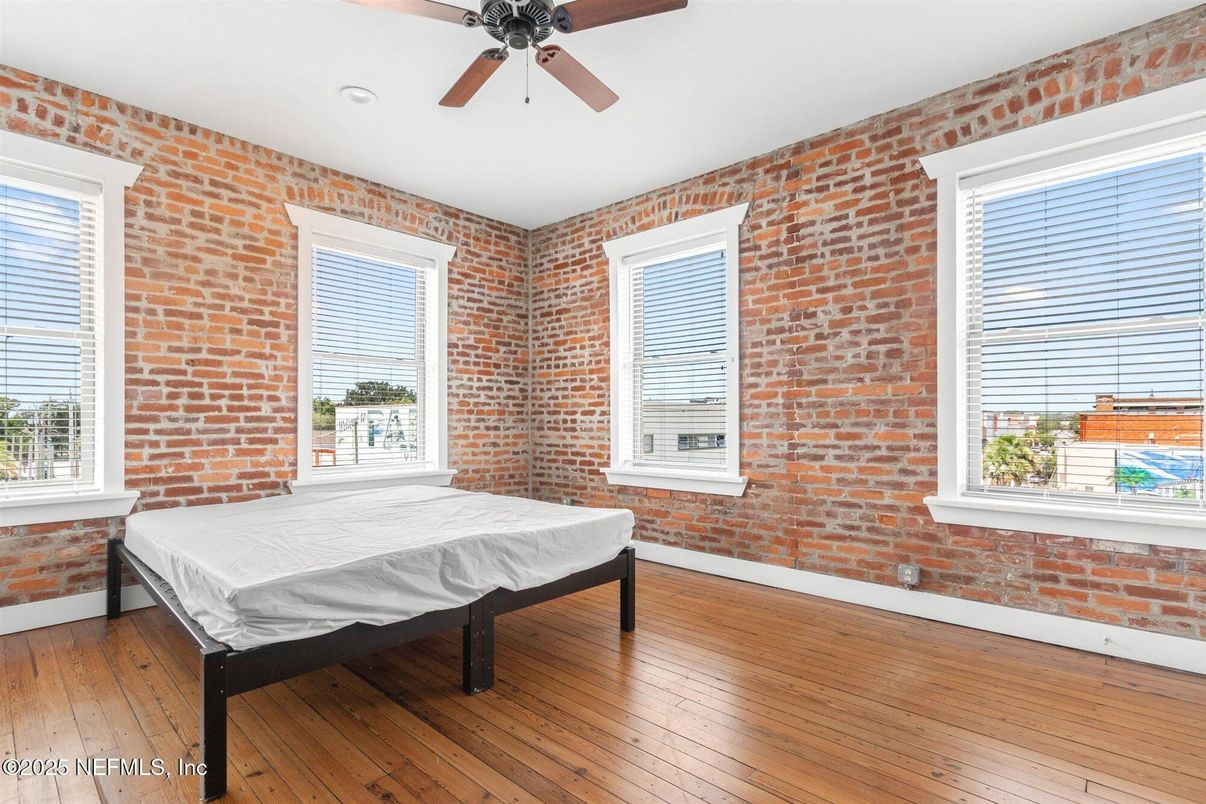 Bedroom, Interior, Stone Walls, Wood Texture Flooring