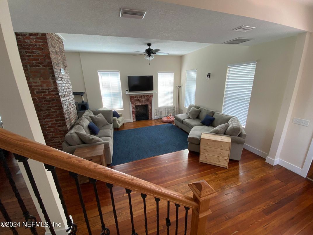 Fireplace, Interior, Living room, Stone Walls, Wood Texture Flooring