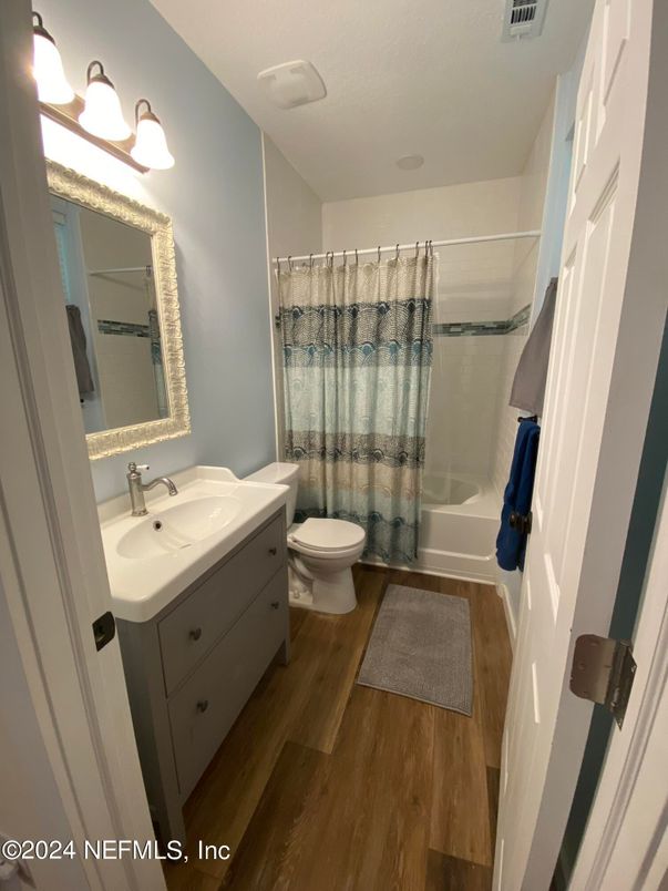 Bathroom, Glass Shower, Interior, Wood Texture Flooring