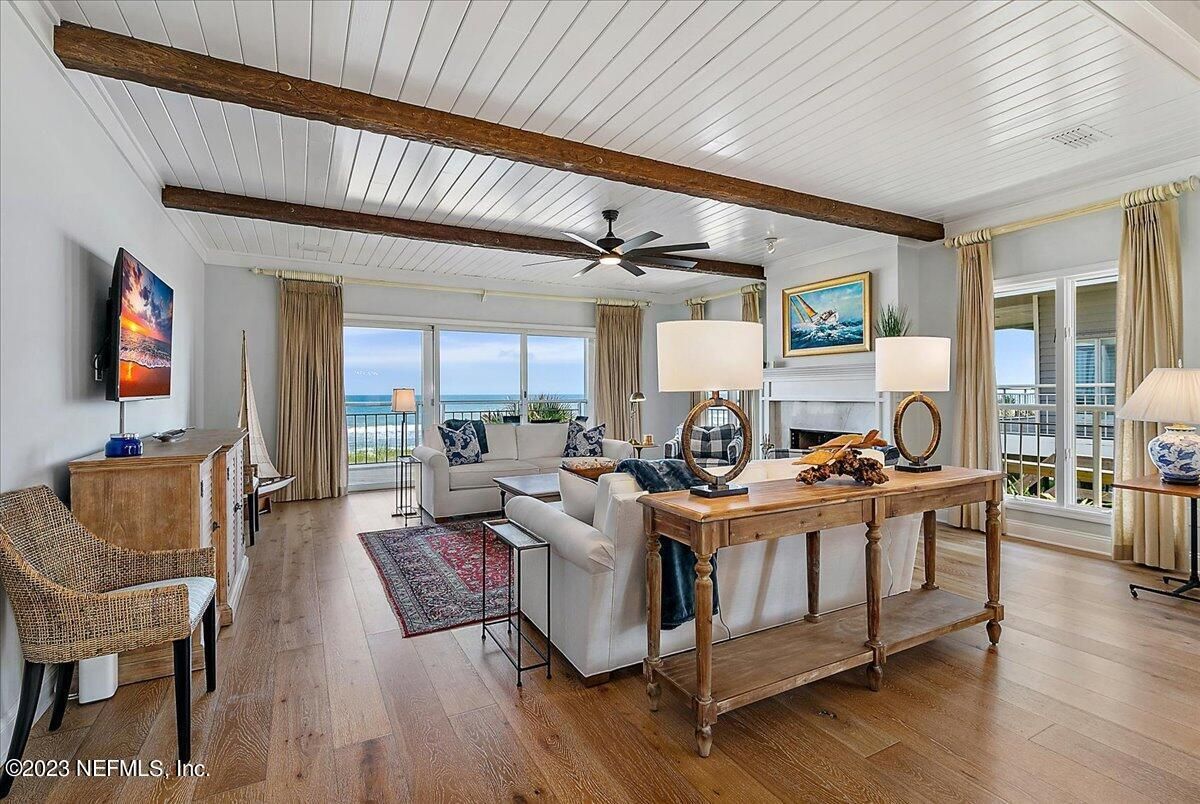 Fireplace, Interior, Living room, Water, Wooden Beams, Wood Texture Flooring