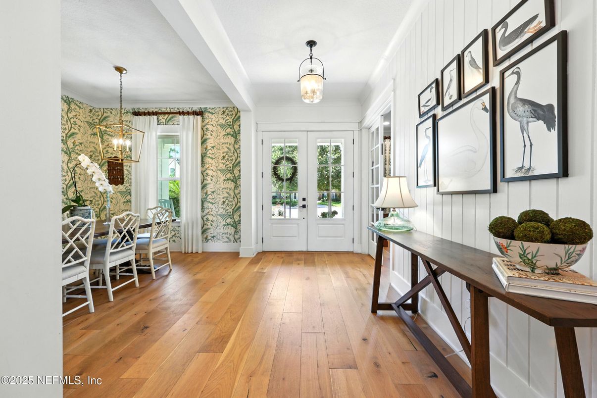 Dining room, Interior, Pendant Lights, Wood Texture Flooring