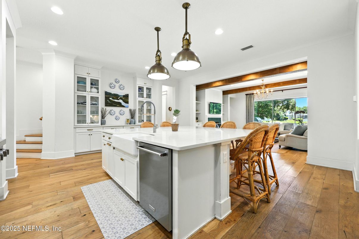 Interior, Kitchen, Pendant Lights, Recessed Lighting, Wood Texture Flooring