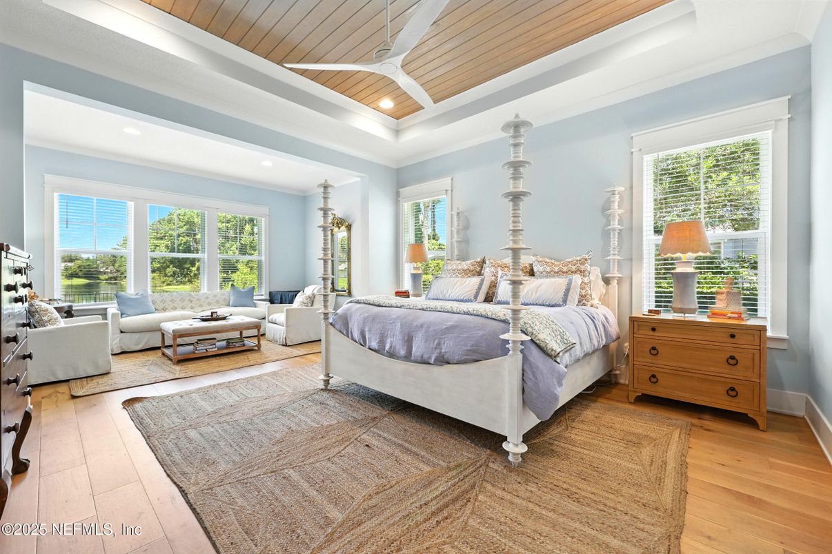Bedroom, Interior, Recessed Lighting, Wooden Ceilings, Wood Texture Flooring
