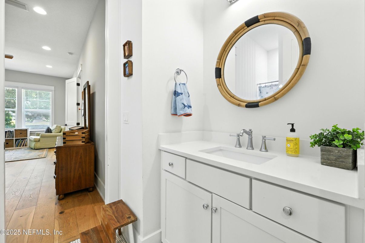 Bathroom, Interior, Recessed Lighting, Wood Texture Flooring
