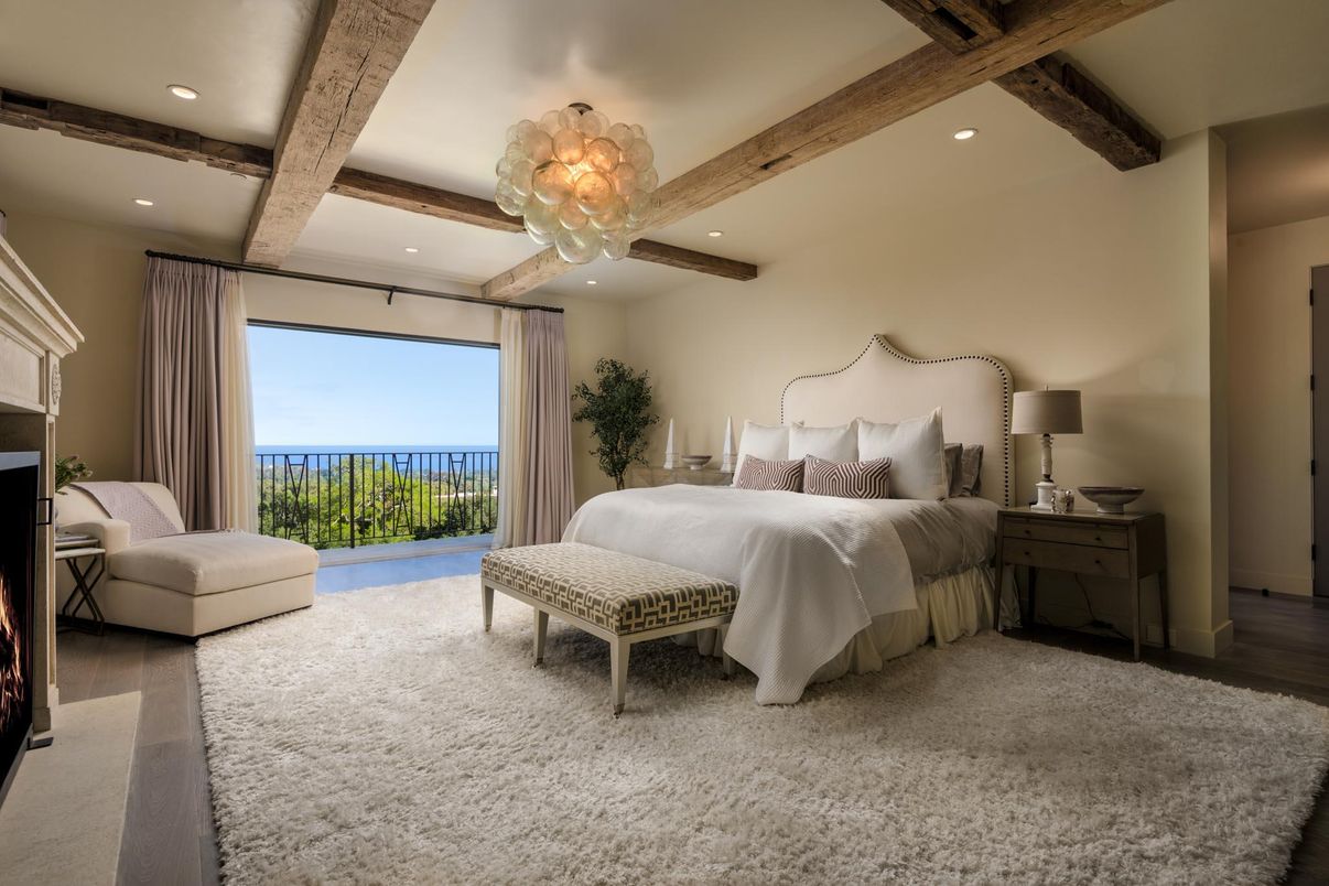 Bedroom, Interior, Recessed Lighting, Water, Wooden Beams, Wood Texture Flooring