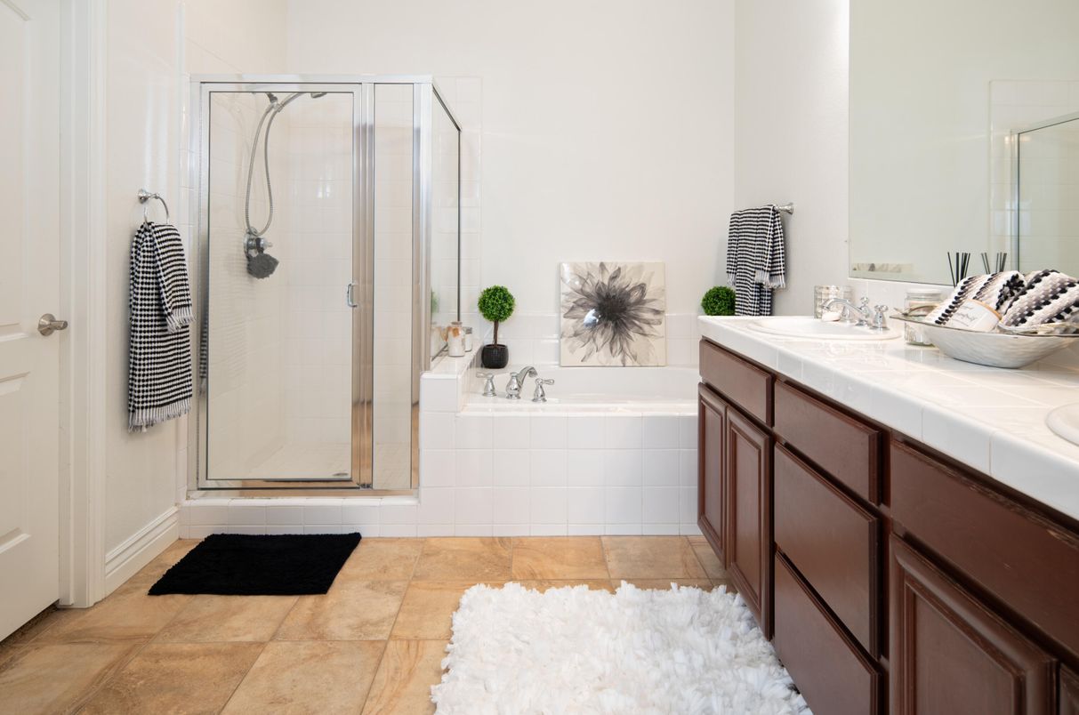 Bathroom, Dual Sink Vanities, Glass Shower, Interior, Tile Countertops
